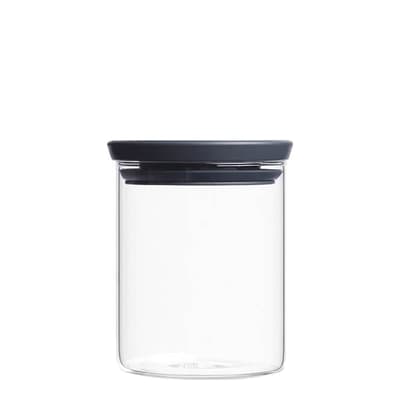 Set of 6 Dark Grey Stackable Glass Jar, 0.6L
