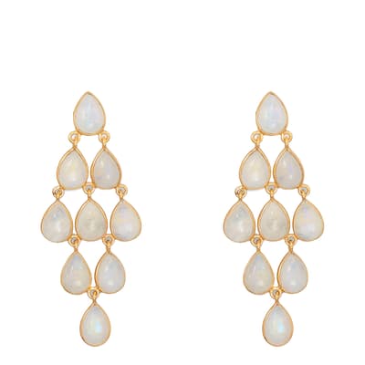 Gold/White Moonstone Chandelier Earrings