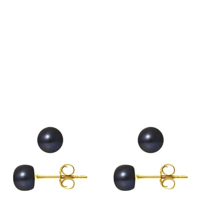 Black Tahiti Yellow Gold Freshwater Pearl Earrings