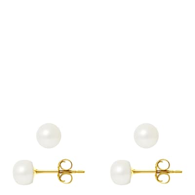 Natural White Yellow Gold Freshwater Pearl Earrings