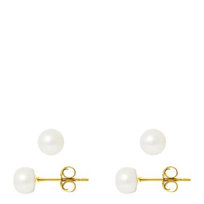 Natural White Yellow Gold Freshwater Pearl Earrings