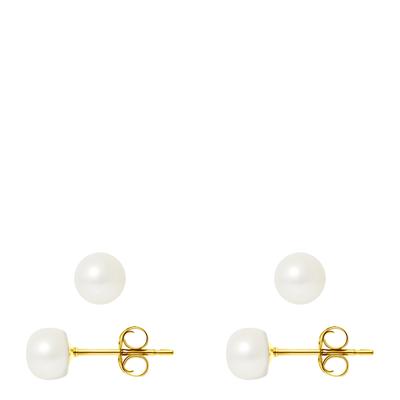 Natural White Yellow Gold Freshwater Pearl Earrings