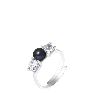 Black Tahiti Style Silver Pearl Ring