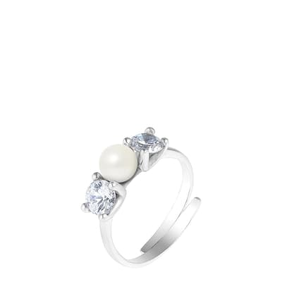 Natural White Silver Freshwater Pearl Ring