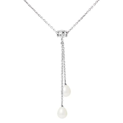 White Double Pearl Drop Necklace