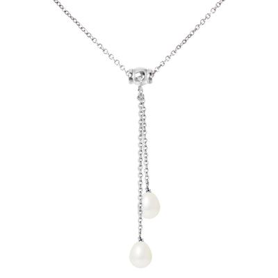 White Double Pearl Drop Necklace