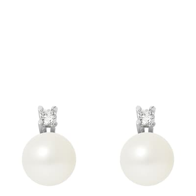 White/Silver Real Cultured Freshwater Pearl Earrings