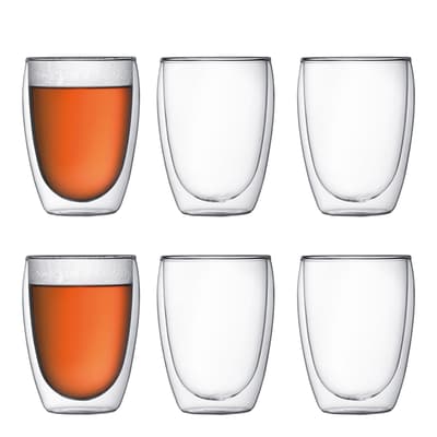 Set of 6 Medium Double Wall Glass Cup 0.35l