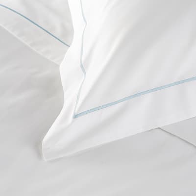 800TC Single Row Cord Pair of Housewife Pillowcases, White/Duck Egg