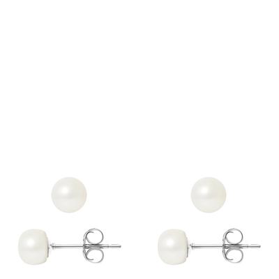 White/Silver Real Cultured Freshwater Pearl Earrings