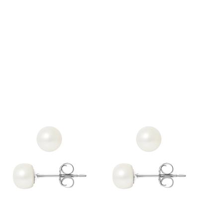 White/Silver Real Cultured Freshwater Pearl Earrings