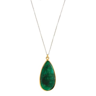 18K Gold Plated Emerald Pear Drop Pendant Necklace