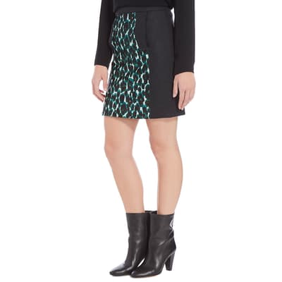 Green Printed Panther Leather Skirt