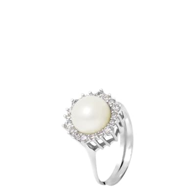 White Pearl Solitaire Ring 8-9mm
