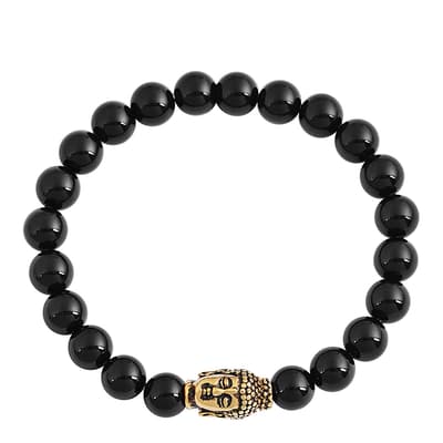 18K Gold Plated Carved Buddha And Onyx Bracelet