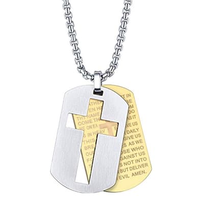 18K Gold Plated / Silver Plated Inspirational Cross Tag Necklace