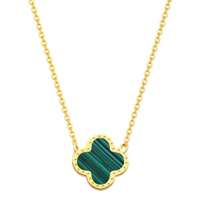 18k Gold Plated Malachite Clover Necklace