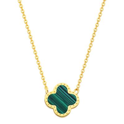 18k Gold Plated Malachite Clover Necklace