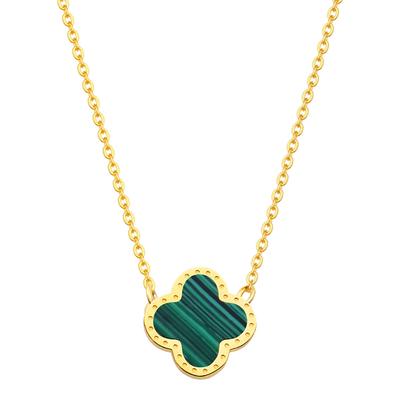 18k Gold Plated Malachite Clover Necklace