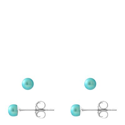 Turquoise Silver Pearl Earrings 4-5mm
