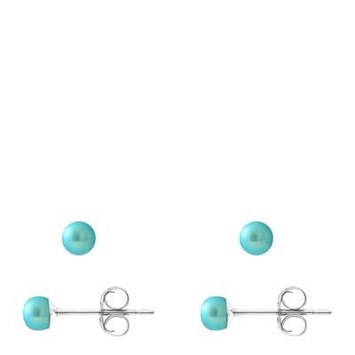 Turquoise Silver Pearl Earrings 4-5mm