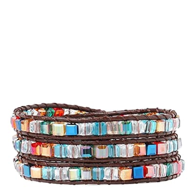Multi Crystal Leather Wrap Bracelet
