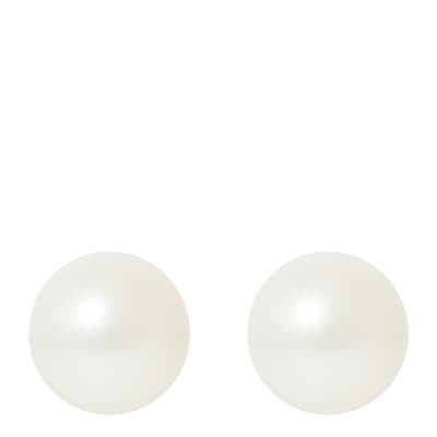 Yellow Gold/White Button Pearl Earrings 8-9mm