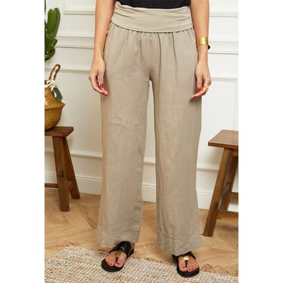 Taupe Wide Linen Trousers