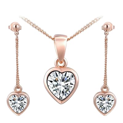 Heart Necklace And Earrings Set with Swarovski Crystals