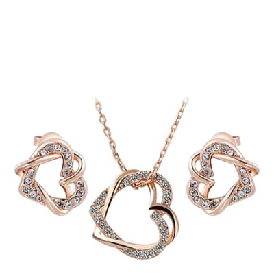 Rose Gold Plated Heart Necklace And Earrings Set with Swarovski Crystals
