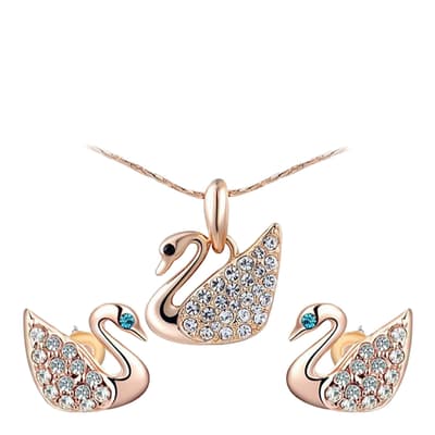 Swan Necklace And Earrings Set with Swarovski Crystals