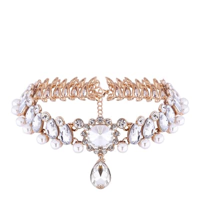 Gold Plated/White Crystal/Pearl Choker