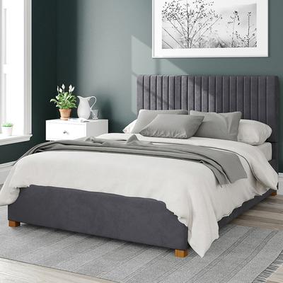 Grant Plush Velvet Double Ottoman Bed, Steel