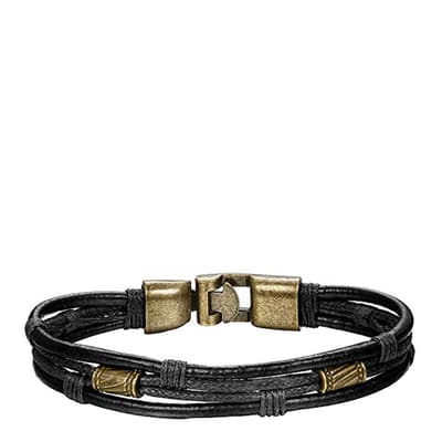 Gold Plated/Black Leather Bracelet