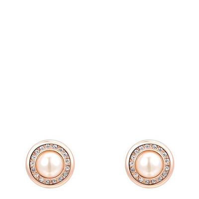 Round Pearl Earrings with Swarovski Crystals