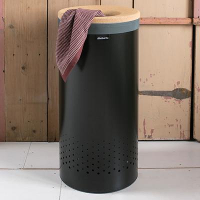 Black Laundry Bin with Cork Lid, 35L