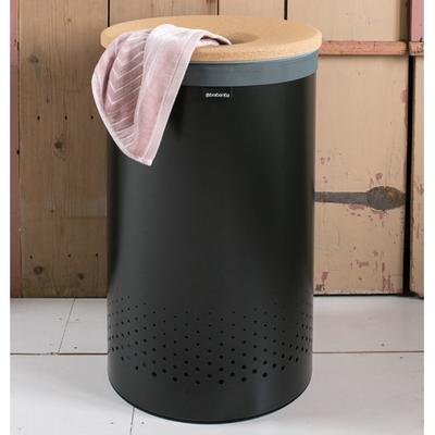Black Laundry Bin with Cork Lid, 60L