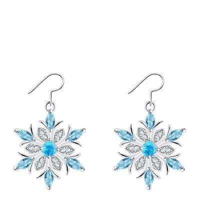 Sapphire Flower Petal Snowflake Earrings with Swarovski Crystals