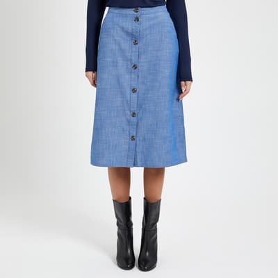 Blue Chambray Cotton Midi Skirt