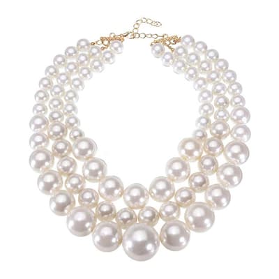 18K Gold Plated Multi Strand Pearl Necklace