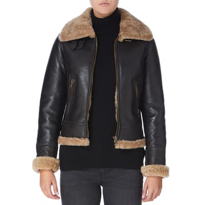 Brown Fitted Flying Sheepskin Jacket