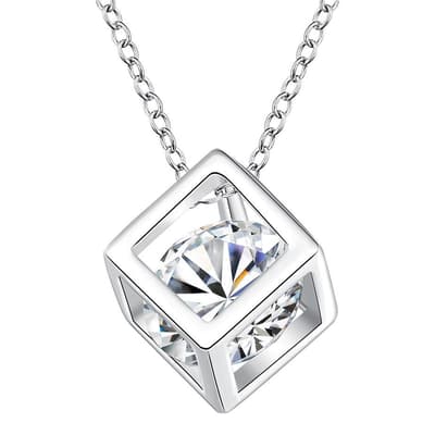 Silver Swarovski Elements Cube Necklace