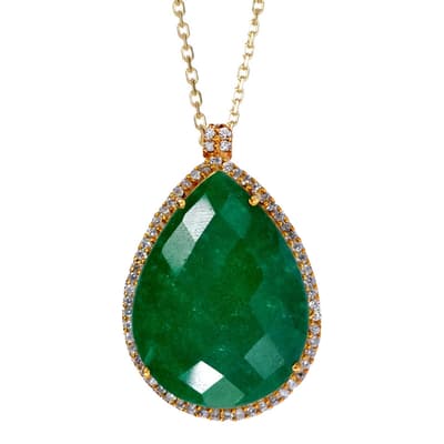 Gold Plated / Emerald Halo Pendant Necklace