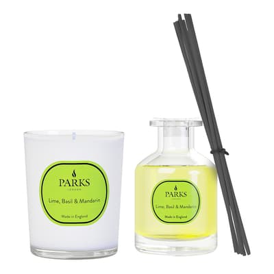 Lime, Basil & Mandarin 1 Wick Candle & Diffuser Candle Set - Vintage Aromatherapy