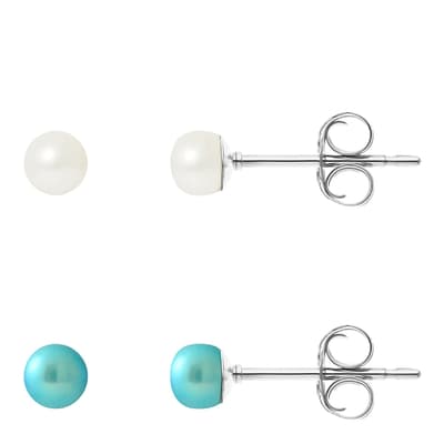 Turquoise/White Pearl Earrings Set of 2 4-5mm