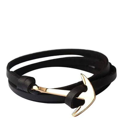 Black / Gold Anchor Leather Wrap Bracelet