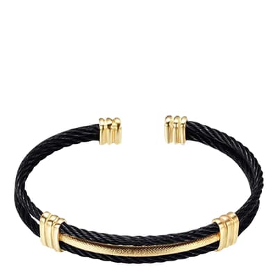 18K Gold Plated & Black Cable Cuff Bangle