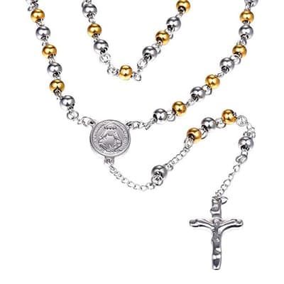 18K Gold & Silver Religious Rosary