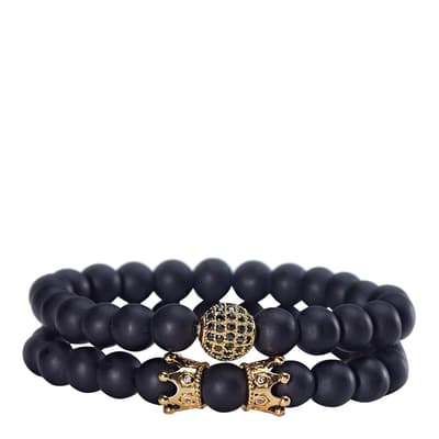 18K Gold Matte Black Zirconia Bracelet Set
