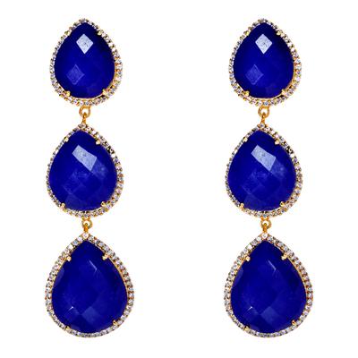 18K Gold Multi Sapphire Pear Embelished Drop Earrings